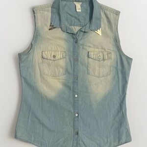 Forever 21 Bleached Jean Denim Tank Top Button Up Women's Size M Country Cowgirl